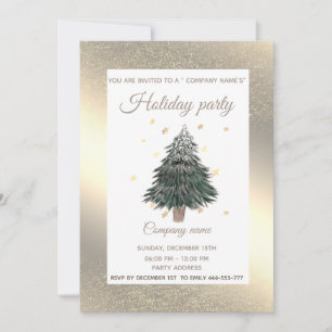 Gold watercolor pine tree company Christmas party  Invitation