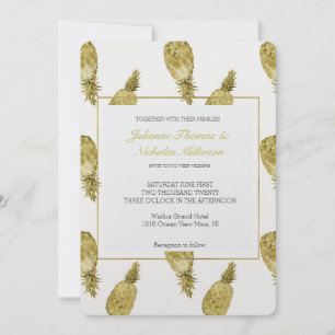 Gold Watercolor Pineapples Wedding Invitation
