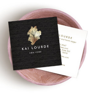 Gold Watercolor Plant Wood Business Card