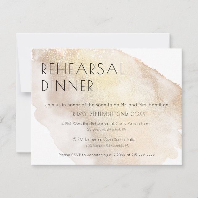 Gold Watercolor Rehearsal Dinner Enclosure Card (Front)