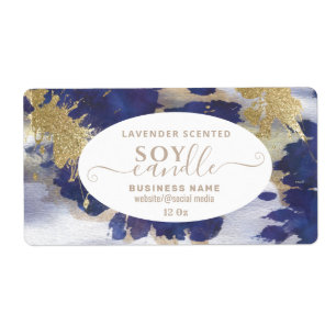 Gold watercolor script soy candle label