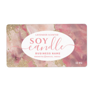 Gold watercolor script soy candle label