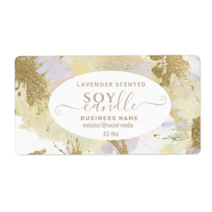 Gold watercolor script soy candle label