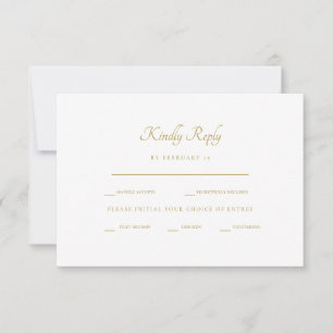 Gold Watercolor Stem White Dinner Options RSVP Card