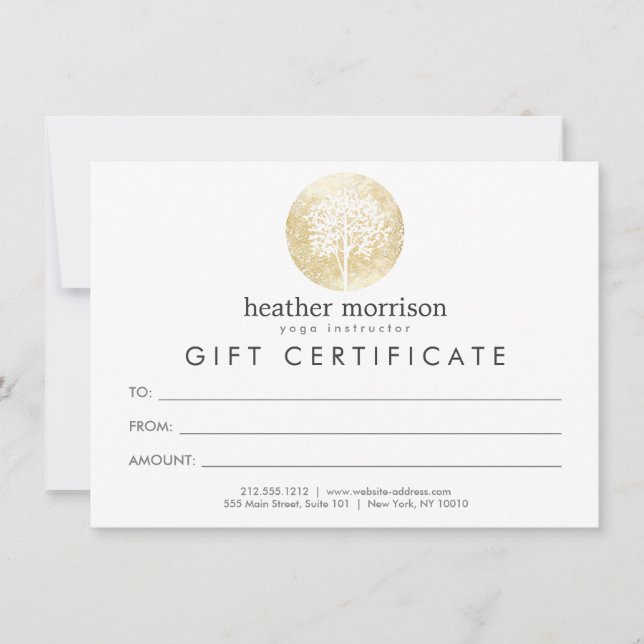 Gold Watercolor Tree Yoga and Wellness Gift Card (Front)