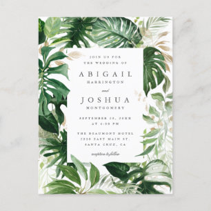 Gold & Watercolor Tropical Greenery Wedding Invitation Postcard