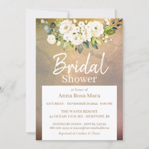 *~* Gold Watercolor White Rose Bridal Shower Invitation
