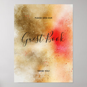 Gold Watercolour Confetti Guest Book Sign Poster