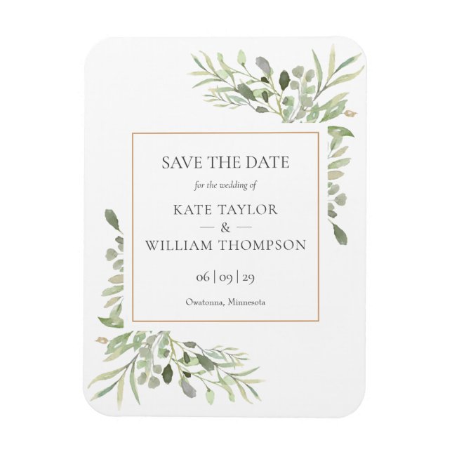 Gold Watercolour Greenery Save the Date Magnet (Vertical)
