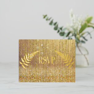 Gold Waterfall Curtain RSVP  Foil Invitation Postcard