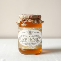 Gold Waterproof Honey Label with Honeycomb and Bee