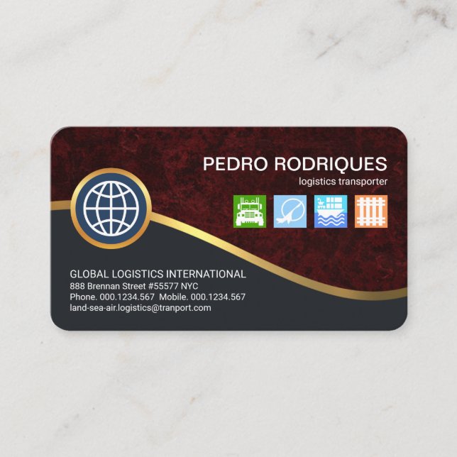 Gold Wave Land Air Sea Rail Logistics Business Card (Front)