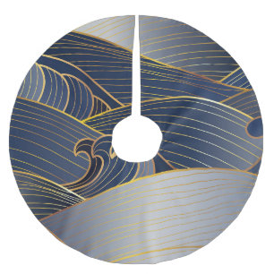 Gold Wave Lines, Abstract Vintage. Brushed Polyester Tree Skirt