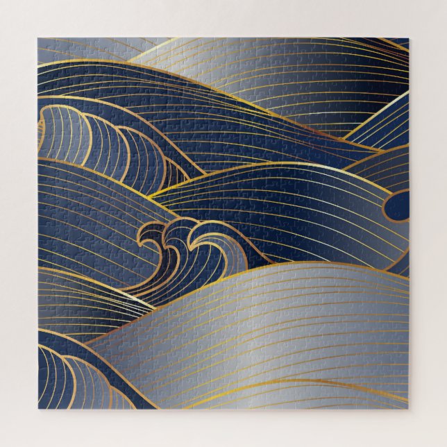 Gold Wave Lines, Abstract Vintage. Jigsaw Puzzle (Vertical)