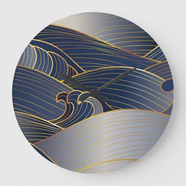 Gold Wave Lines, Abstract Vintage. Large Clock (Front)