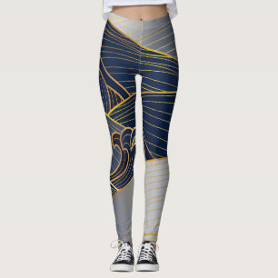 Gold Wave Lines, Abstract Vintage. Leggings