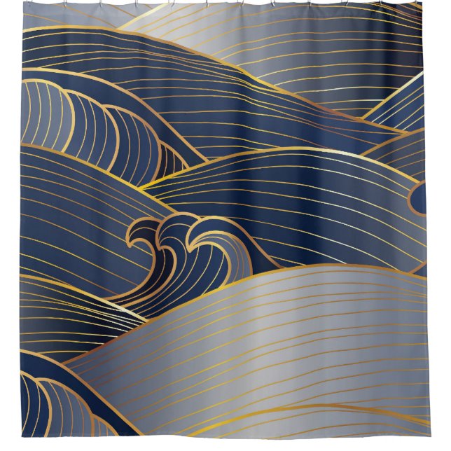 Gold Wave Lines, Abstract Vintage. Shower Curtain (Front)