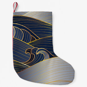 Gold Wave Lines, Abstract Vintage. Small Christmas Stocking