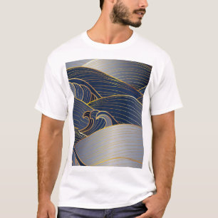 Gold Wave Lines, Abstract Vintage. T-Shirt