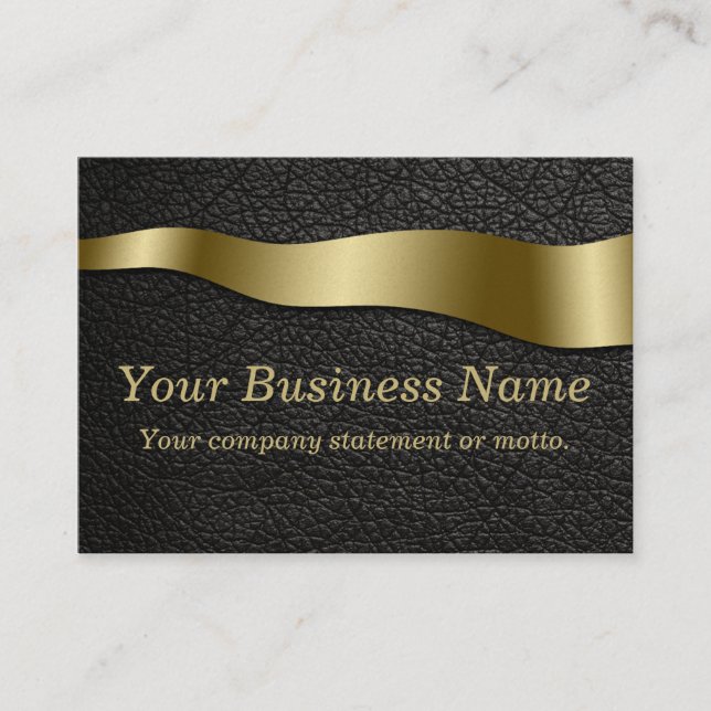 Gold Wave on Black Leather Business Card (Front)