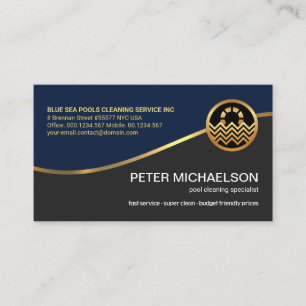 Gold Wave Stylish Blue Grey Layers Swimming Pool Business Card