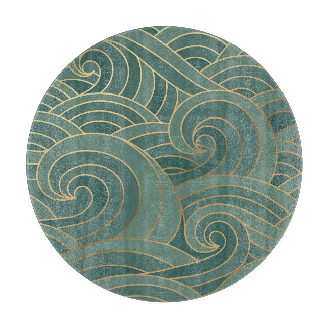 Gold Wave: Traditional Oriental Luxury Cutting Board (Front)