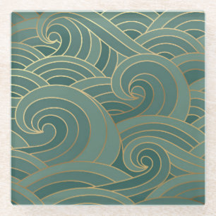 Gold Wave: Traditional Oriental Luxury Glass Coaster