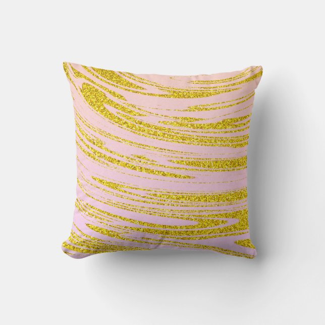 Gold Waves Abstract Glitter Patterns Pink Rose Cushion (Front)