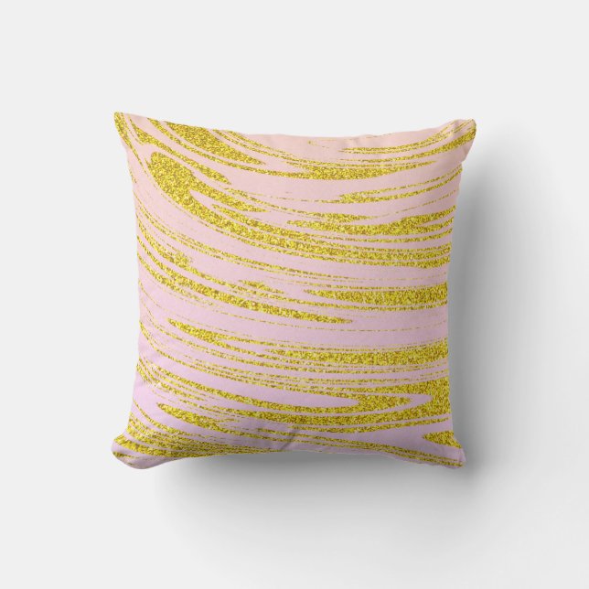 Gold Waves Abstract Glitter Patterns Pink Rose Cushion (Front)