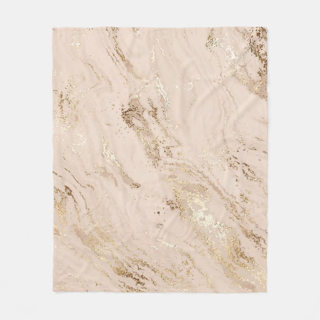 Gold Waves: Abstract Marble Fleece Blanket (Front)