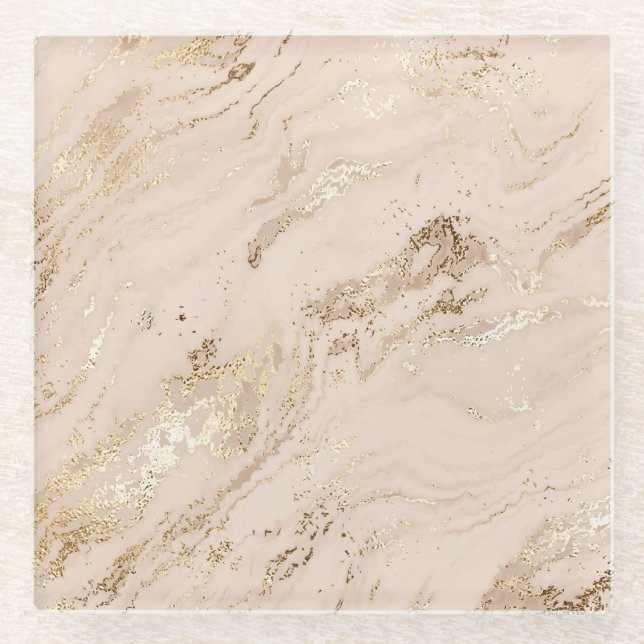 Gold Waves: Abstract Marble Glass Coaster (Front)