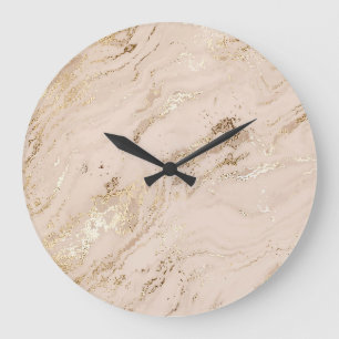 Gold Waves: Abstract Marble Large Clock
