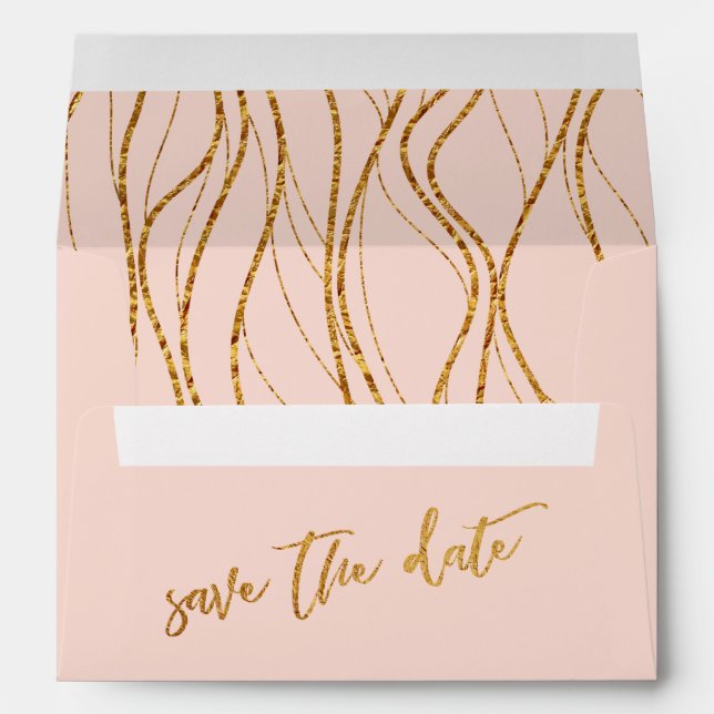 Gold Waves Blush Casual Handwriting Save the Date Envelope (Back (Bottom))