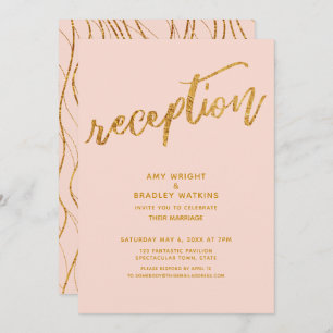 Gold Waves & Handwriting Blush Wedding Reception Invitation