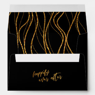 Gold Waves Handwriting on Black Happily Ever After Envelope
