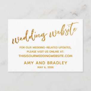 Gold Waves & Handwriting White Wedding Website Enclosure Card