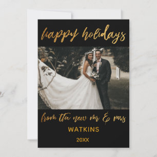 Gold Waves Happy Holidays from New Mr & Mrs Black Holiday Card