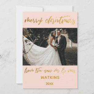 Gold Waves Merry Christmas from New Mr & Mrs Blush Holiday Card