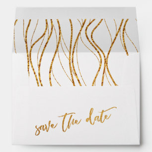 Gold Waves White Casual Handwriting Save the Date Envelope