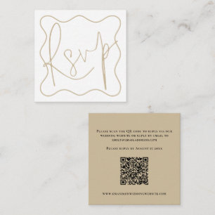 Gold Wavy Line Border Script QR Code Wedding RSVP  Enclosure Card