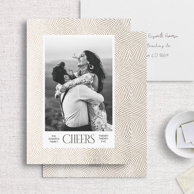 Gold Wavy Lines Etched Border Elegant New Year Holiday Card (Creator Uploaded)