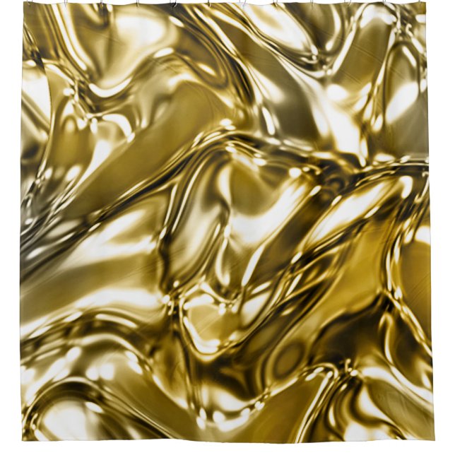 Gold Wavy Metallic Look Shower Curtain (Front)