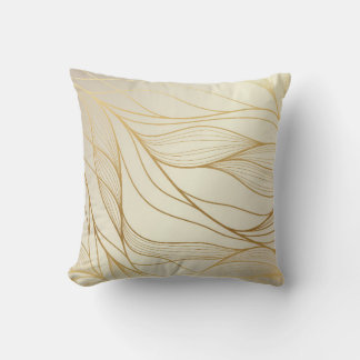 Gold wavy pattern. Luxurious golden linear ornamen Cushion