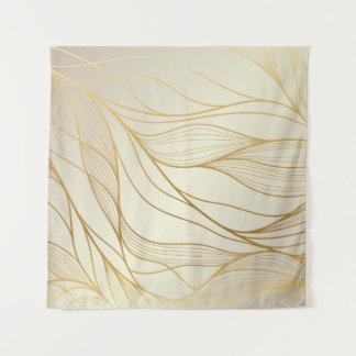 Gold wavy pattern. Luxurious golden linear ornamen Tapestry