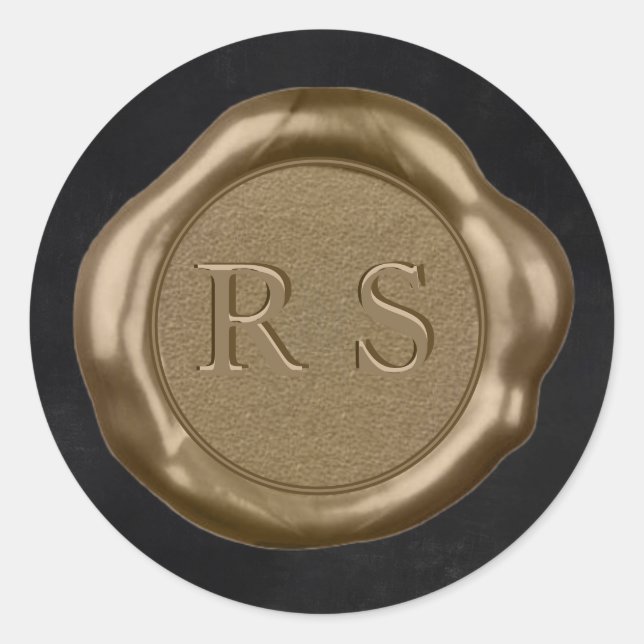 Gold Wax seal Sticker monogram on charcoal black, (Front)