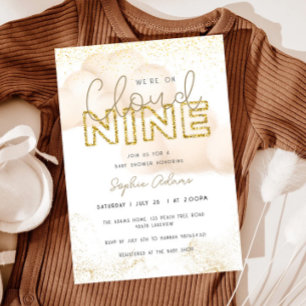 Gold We Are On Cloud Nine Neutral Baby Shower Invitation