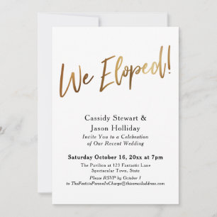 Gold We Eloped, Bokeh Black Back Reception Invitation