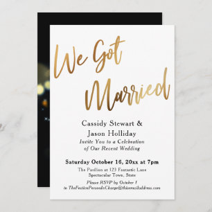 Gold We Got Married Bokeh Black Back Reception Invitation