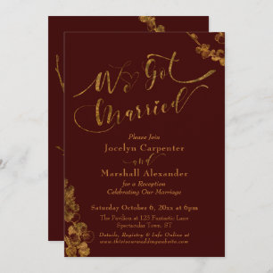 Gold We Got Married with Botanicals, Burgundy Invitation