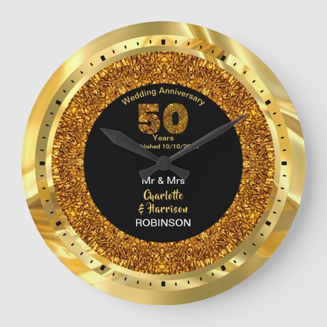 Gold Wedding Anniversary 50 Years Personalised Large Clock (Front)